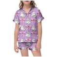 thumbnail image 1 of Likimi Toddler Child Girls Halloween Pajamas Set Short Sleeve Hallowmas Ghost Print Lapel Button Down Pjs Tops With Shorts For Party Comfort Homewear, 1 of 4