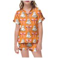 thumbnail image 1 of Likimi Toddler Child Girls Halloween Pajamas Set Short Sleeve Hallowmas Ghost Print Lapel Button Down Pjs Tops With Shorts For Party Comfort Homewear, 1 of 2
