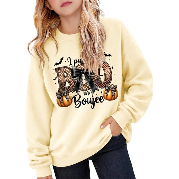 Likimi Toddler Child Girls Halloween Sweatshirts Hallowmas Letter Print Crew Neck Sweatshirt For Girls Long Sleeve Everyday Wear Fashion Pullover Size 2-3 Years