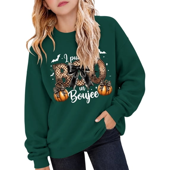 Likimi Toddler Child Girls Halloween Sweatshirts Hallowmas Letter Print Crew Neck Sweatshirt For Girls Long Sleeve Everyday Wear Fashion Pullover Size 5-6 Years