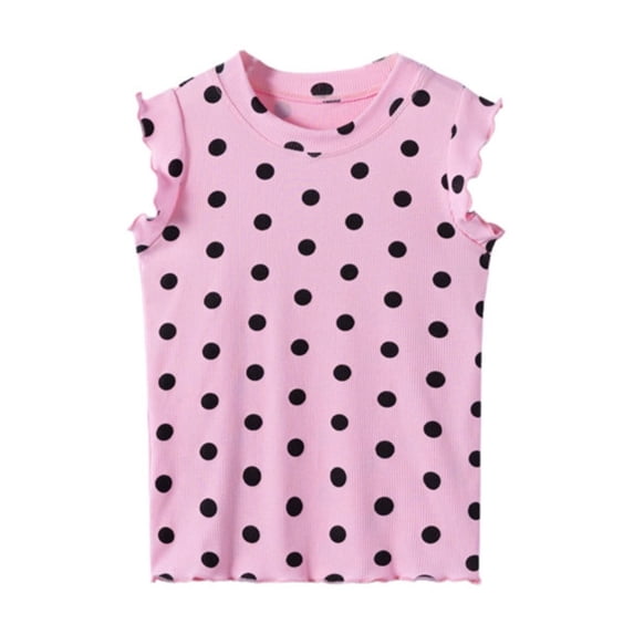 Likimi Toddler Child Girls T Shirt With Lettuce Trim Crew Neck Sleeveless Polka Dot Print Comfort Tee Red Size 6-7 Years