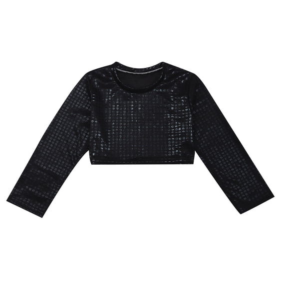 Likimi Toddler Child Girls T Shirts Solid Color Sequins Long Sleeve Crew Neck Shirts For Girls Dance Casual Tops Black Size 18-24 Months