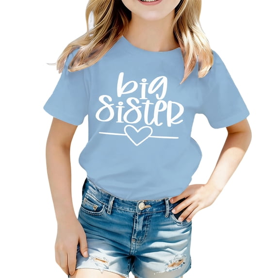 Likimi Toddler Child Girls Tshirts Crew Neck Short Sleeve Letter Print Soft Tee Light Blue Size 2-3 Years