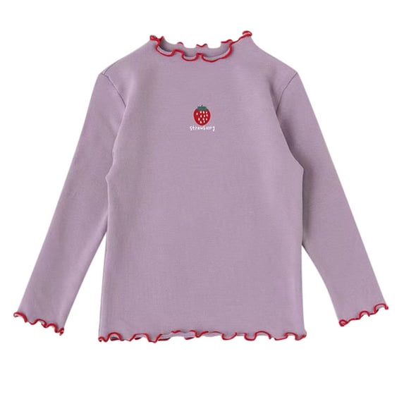 Likimi Toddler Child Girls Tshirts Fruit Print Long Sleeve Crew Neck Shirts For Girls Spring Autumn Fashion Tops Purple Size 5-6 Years