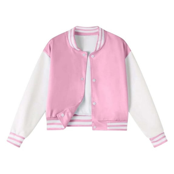 Likimi Toddler Girls Baseball Jacket Long Sleeve Color Block Crew Neck Coat With Button Casual Spring Autumn Outerwear Size 13-14 Years Rd2