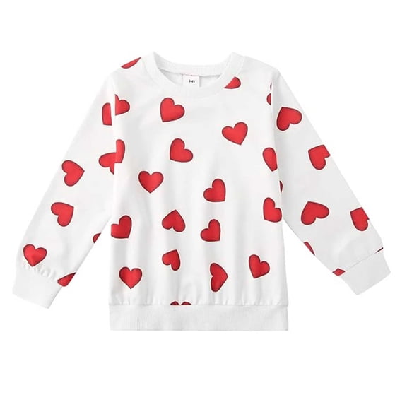 Likimi Toddler Girls Boys Pullover Hearts Print Long Sleeve Crew Neck Sweatshirt Soft Comfortable Autumn Winter Tops Size 3-4 Years White