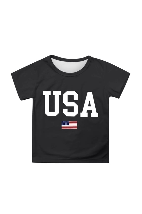 Toddler Girls Boys Tops Short Sleeve Loose Fit Letter Print Crew Neck Summer Comfortable T Shirt Black Size 5-6 Years