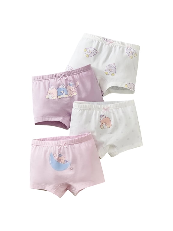Toddler Girls Briefs Comfortable Cartoon Print Soft Casual Elastic Waistband Underwear Shorts 4Pcs Light Purple Size 3-4 Years