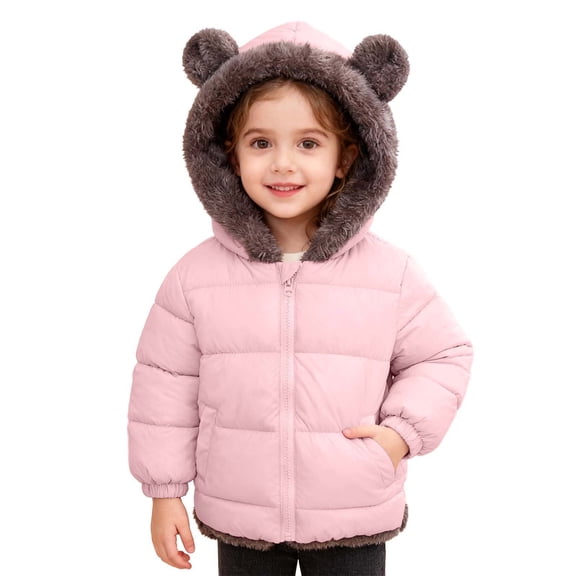 Likimi Toddler Girls Coat Long Sleeve Solid Color Ears Hooded Zipper Winter Outerwear With Pocket Soft Warm Jacket Size 18-24 Months Pink