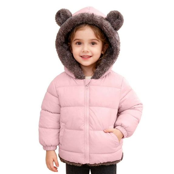 Likimi Toddler Girls Coat Long Sleeve Solid Color Ears Hooded Zipper Winter Outerwear With Pocket Soft Warm Jacket Size 3-4 Years Pink