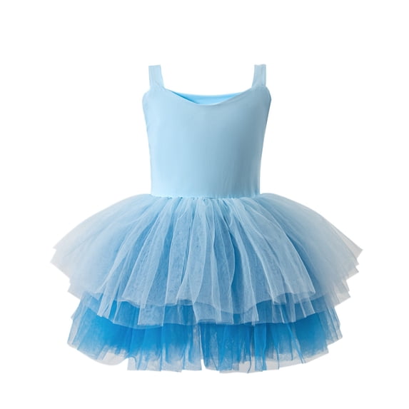 Likimi Toddler Girls Dance Dress Solid Color Mesh Square Neck Sleeveless For Performance Soft Comfort Dresses Sky Blue Size 5-6 Years