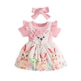 thumbnail image 1 of Likimi Toddler Girls Dress Short Sleeve Easter Cartoon Prints Crew Neck Cute Comfortable Summer Dresses With Hairband Pink Size 12-18 Months, 1 of 7