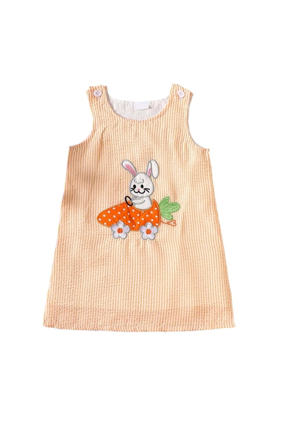 Toddler Girls Dress Sleeveless Easter Cartoon Embroider Crew Neck Button Comfort Breathable Summer Dresses Orange Size 18-24 Months