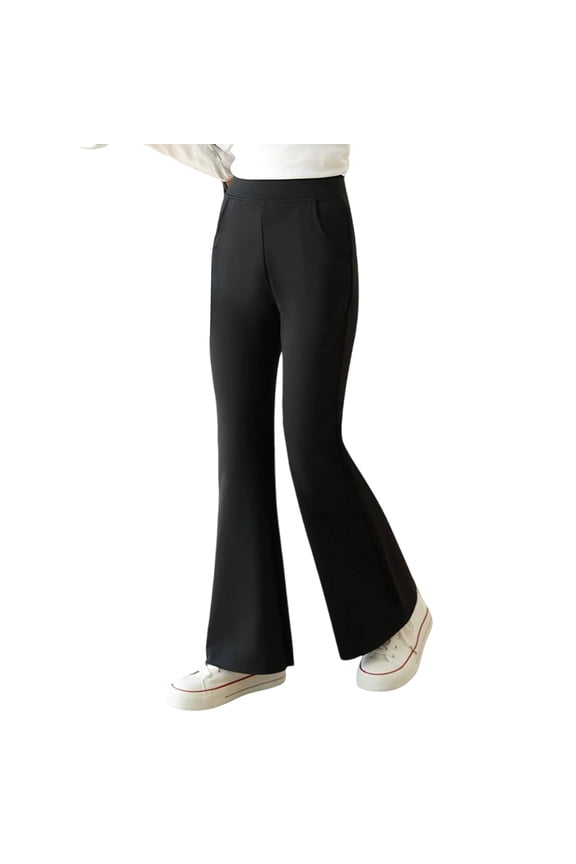 Toddler Girls Flared Pants High Waist Solid Color Slim Fit Spring Autumn Fashionable Trousers Black Size 4-5 Years