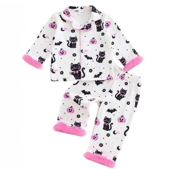Likimi Toddler Girls Halloween Pajamas Set Long Sleeve Hallowmas Pumpkin Print Lapel Button Down Pjs Tops With Pants Fashion Outfit Set