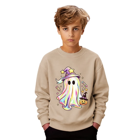 Likimi Toddler Girls Halloween Sweatshirts Hallowmas Ghost Print Crew Neck Sweatshirt For Girls Long Sleeve Autumn Winter Comfortable Pullover Size 12-24 Months