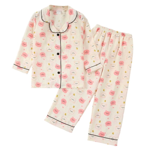 Likimi Toddler Girls Pajamas Set Cartoon Print Lapel Button Down Long Sleeve Pjs Tops With Pants Spring Autumn Soft Comfort Loungewear Clothes Set Pink Size 2-3 Years
