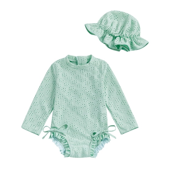 Likimi Toddler Girls Romper With Hat Long Sleeve Crew Neck Solid Color Casual Comfort Bodysuits Green Size 12-18 Months
