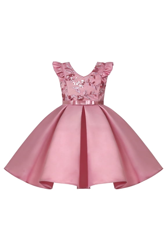 Toddler Girls Summer Dress Fly Sleeves Sequin V Neck Solid Color Fashionable Dresses Pink Size 4-5 Years