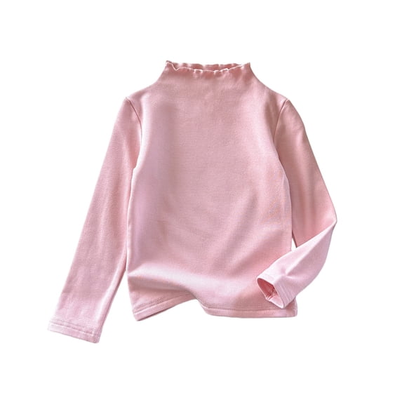 Likimi Toddler Girls T-Shirts With Lettuce Trim Solid Color Long Sleeve High Neck Shirts For Girls Spring Autumn Fashion Tops Pink Size 5-6 Years