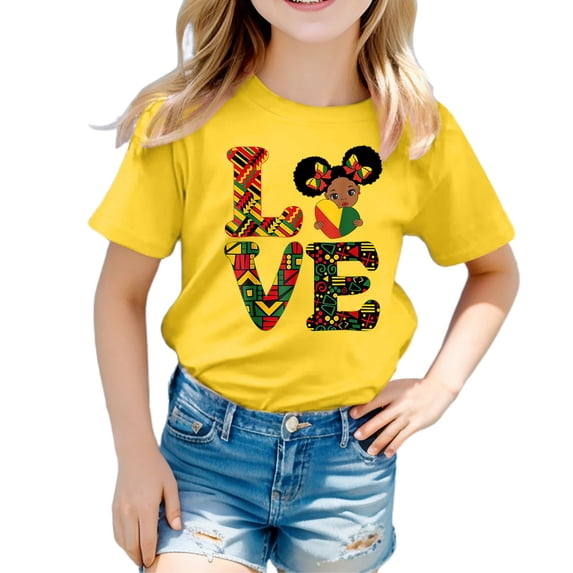 Likimi Toddler Girls Tshirt Crew Neck Short Sleeve Letter Print Casual Tee Yellow Size 4-5 Years