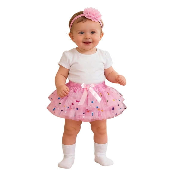 Likimi Toddler Girls Tutu Skirt With Headbands Elastic Waist Polka Dot Print Mesh Casual Skirts Size 0-3 Months