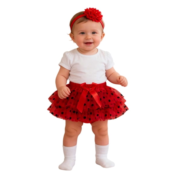 Likimi Toddler Girls Tutu Skirt With Headbands Elastic Waist Polka Dot Print Mesh Casual Skirts Size 9-12 Months