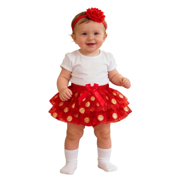 Likimi Toddler Girls Tutu Skirt With Headbands Elastic Waist Polka Dot Print Mesh Casual Skirts Size 9-12 Months