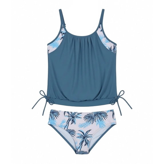 Likimi Toddler Girls Two Piece Swimsuits Crew Neck Floral Printed Straps Sleeveless Tankini Fashionable Swimwear For Swim Beach Navy Size 11-12 Years