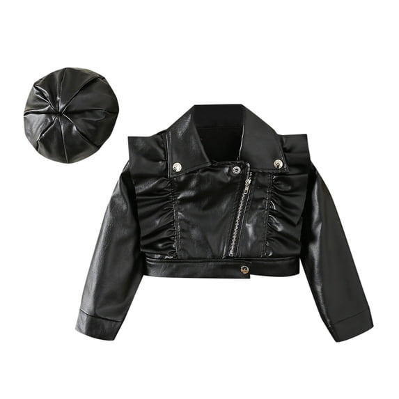 Likimi Toddler Infant Girls Coat With Ruffles Solid Color Long Sleeve Lapel Zipper Jacket For Girls Spring Autumn Fashion Tops Black Size 2-3 Years