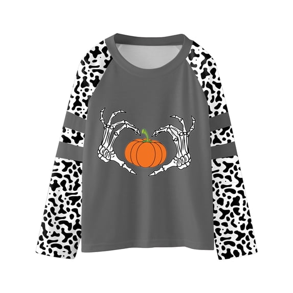 Likimi Toddler Girls Halloween Tshirt Hallowmas Pumpkin Print Long Sleeve Crew Neck Shirts For Girls Loose Fit Fashionable Tops Beige Size 3-4 Years