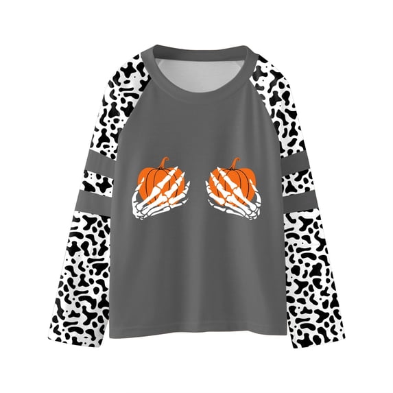 Likimi Toddler Girls Halloween Tshirt Hallowmas Pumpkin Print Long Sleeve Crew Neck Shirts For Girls Loose Fit Fashionable Tops Orange Size 6-7 Years