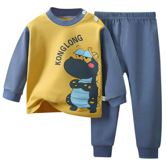 Likimi Toddler Kids Baby Boys Clothing Set Print Long Sleeve Tops Long Pants Two Piece Set Cute Winter Soft Fall Outfits Set Size 12-18 Months Blue