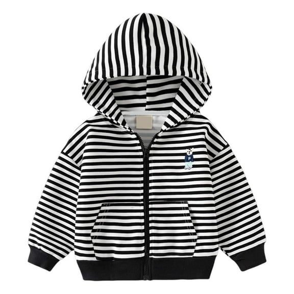 Likimi Toddler Kids Boys Coat Long Sleeve Print Hooded Tops With Zipper Thermal Loose Relaxed Fall Winter Outerwear Size 1-2 Years Black