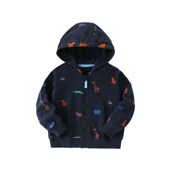 Likimi Toddler Kids Boys Coat Long Sleeve Print Hooded Tops With Zipper Thermal Loose Relaxed Fall Winter Outerwear Size 3-4 Years Dark Blue