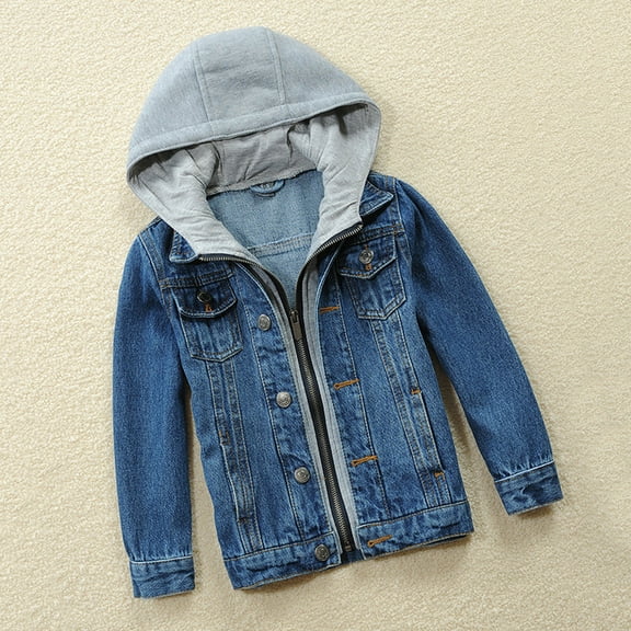 Likimi Toddler Kids Boys Denim Jacket Long Sleeve Hooded Color Block Classic Style Coat Fashion Casual Comfortable Fall Winter Outwear Size 13-14 Years Blue
