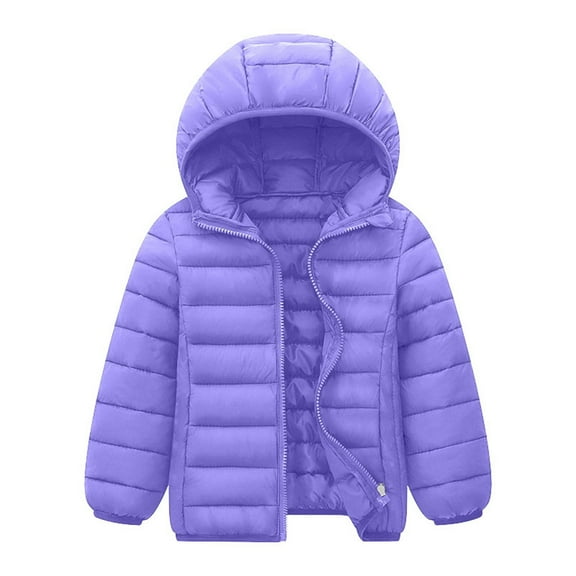 Likimi Toddler Kids Boys Down Coat Long Sleeve Solid Color Hooded Tops Thermal Relaxed Soft Fall Winter Outerwear Size 5-6 Years Purple