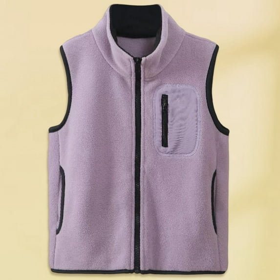 Likimi Toddler Kids Boys Vest Sleeveless Solid Color Crewneck Padded Jacket Fashion Comfortable Thermal Fall Winter Outwear Size 5-6 Years Purple