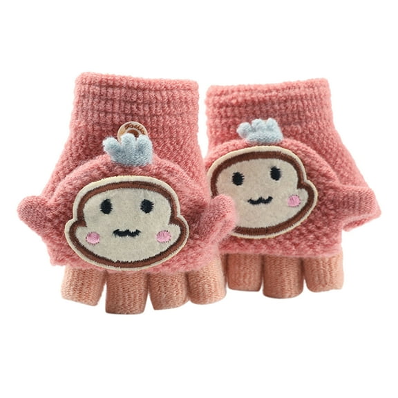 Likimi Toddler Kids Boys Girls Fingerless Gloves Cartoon Print Thick Comfortable Thermal Gloves Fall Winter Gloves Size 1-3 Years