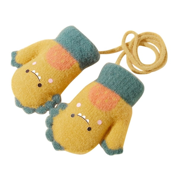 Likimi Toddler Kids Boys Girls Gloves Cartoon Print Thick Thermal Soft Gloves Fall Winter Knit Gloves Size 1-2 Years Yellow
