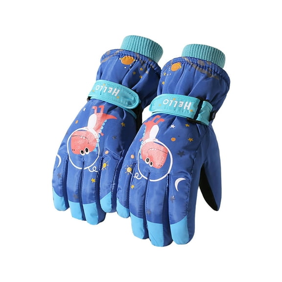 Likimi Toddler Kids Boys Girls Gloves Print Cute Thermal Waterproof Gloves Fall Winter Ski Gloves Size 7-14 Years Blue