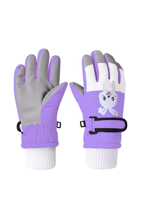 Toddler Kids Boys Girls Gloves Print Thick Thermal Relaxed Gloves Fall Winter Ski Gloves Size 8-10 Years Purple