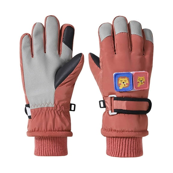 Likimi Toddler Kids Boys Girls Gloves Print Thick Thermal Soft Gloves Fall Winter Ski Gloves Size 10-12 Years Brick Red