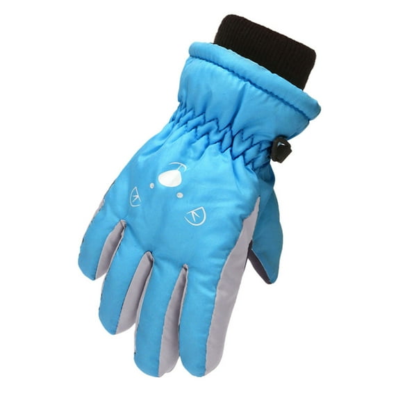 Likimi Toddler Kids Boys Girls Gloves Solid Color Cute Thermal Waterproof Gloves Fall Winter Ski Gloves Size 7-16 Years Light Blue
