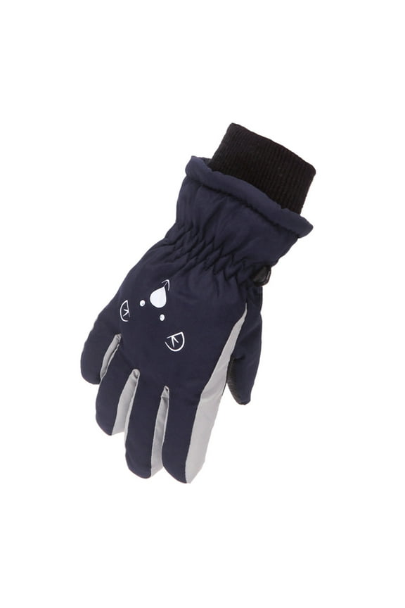 Toddler Kids Boys Girls Gloves Solid Color Cute Thermal Waterproof Gloves Fall Winter Ski Gloves Size 7-16 Years Navy