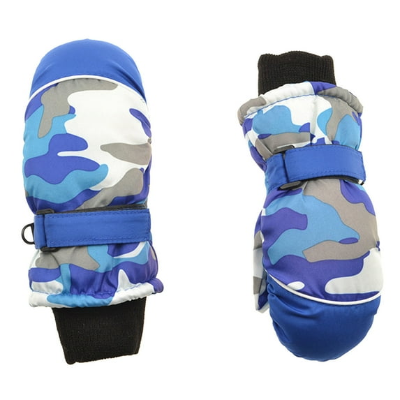 Likimi Toddler Kids Boys Girls Mittens Camo Print Thick Thermal Waterproof Gloves Fall Winter Ski Gloves Size 2-6 Years Blue