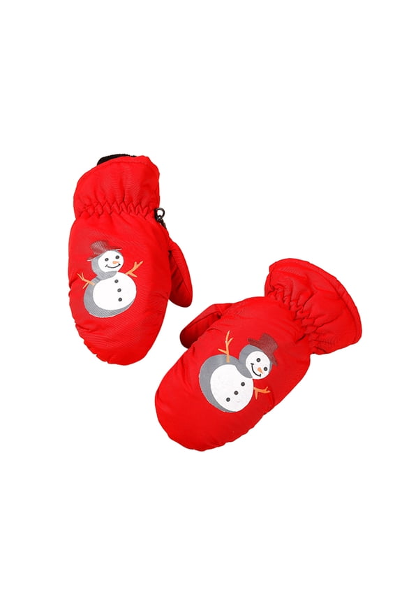 Toddler Kids Boys Girls Mittens Cartoon Print Thick Waterproof Thermal Gloves Fall Winter Ski Gloves Size 2-3 Years Red
