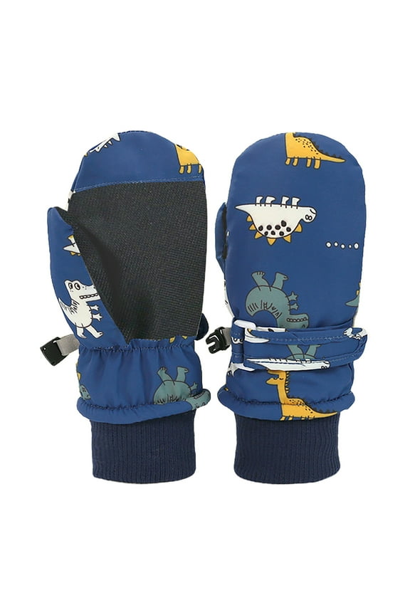 Toddler Kids Boys Girls Mittens Print Cute Thermal Waterproof Gloves Fall Winter Ski Gloves Size 2-4 Years Blue