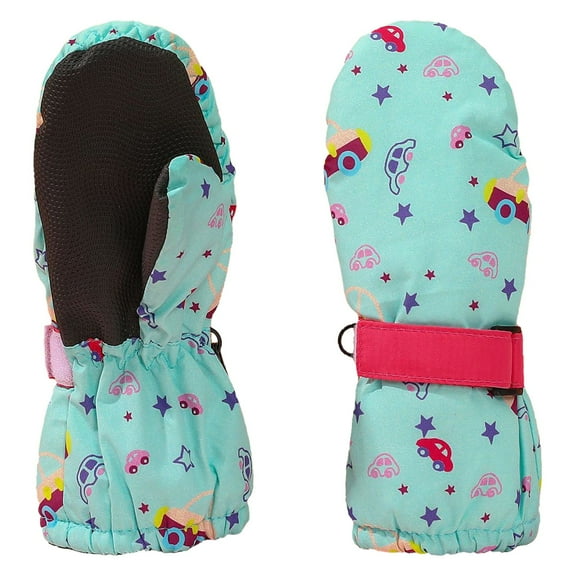 Likimi Toddler Kids Boys Girls Mittens Print Cute Thermal Waterproof Gloves Fall Winter Ski Gloves Size 2-4 Years Green