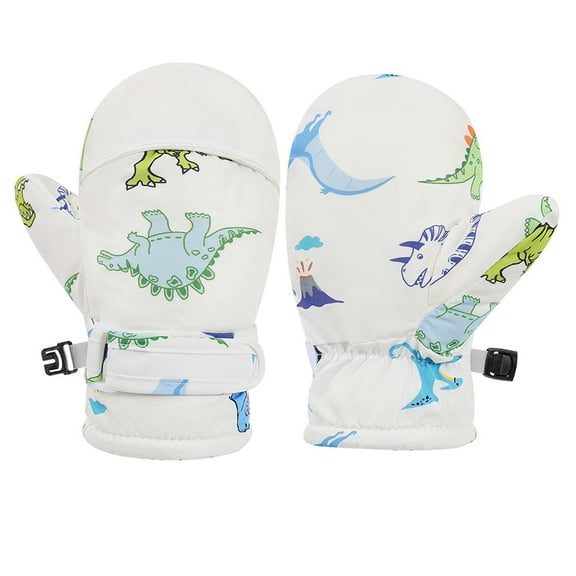Likimi Toddler Kids Boys Girls Mittens Print Cute Thermal Waterproof Gloves Fall Winter Ski Gloves Size 2-4 Years White